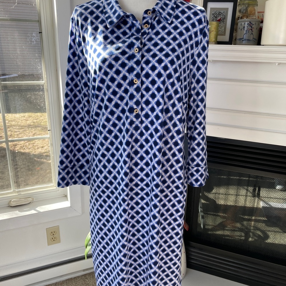 Blue and White Geometric Pattern Dress